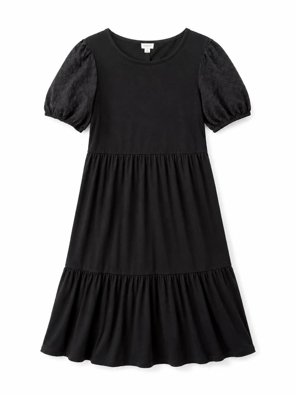 J.Crew black eyelet puff sleeve tiered midi dress small